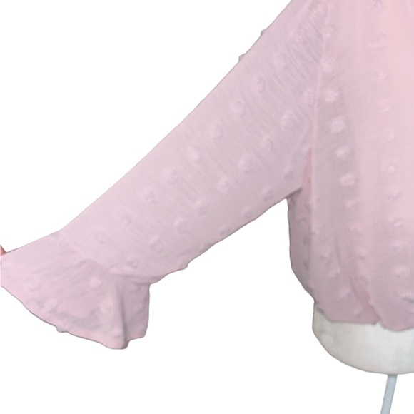 Solitaire Blush Pink Chenille Dot Faux Wrap Crop Blouson Top - L - Picture 4 of 12